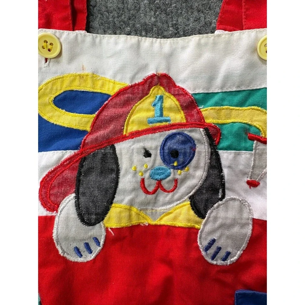 TMA Kids Overalls Toddler Boys 18 M 18 Month Fire Dog Firefighter Red Vintage